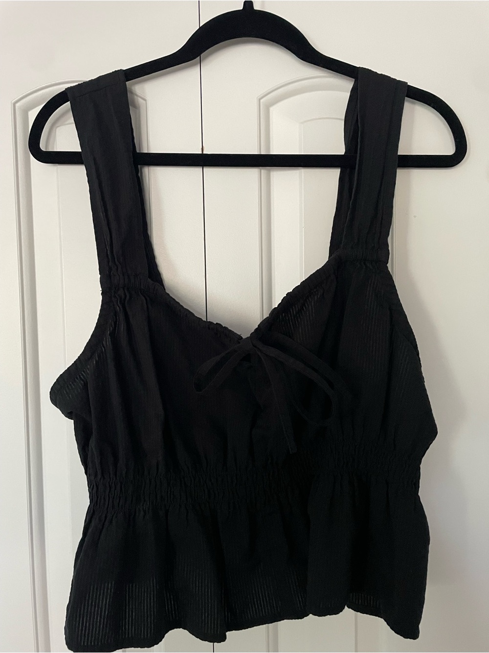 Madewell Black Tie-Front Smocked Tank